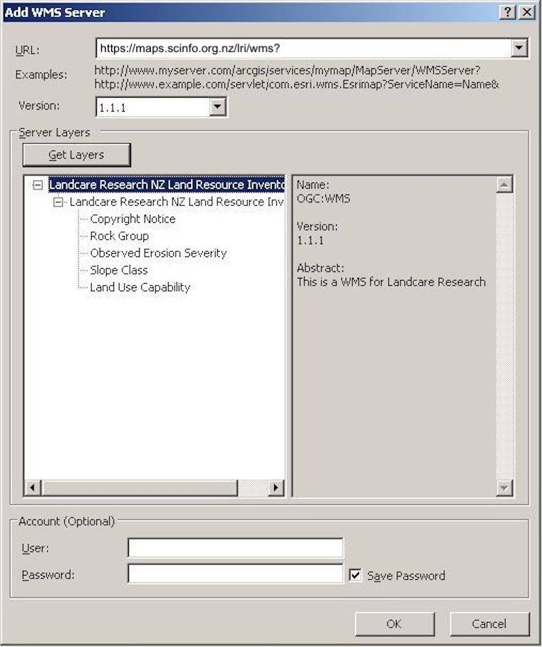 ArcGIS Add WMS Window