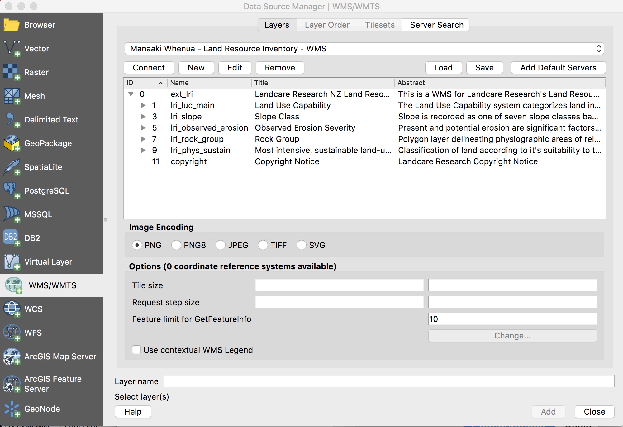 Data Source Manager Window - connected